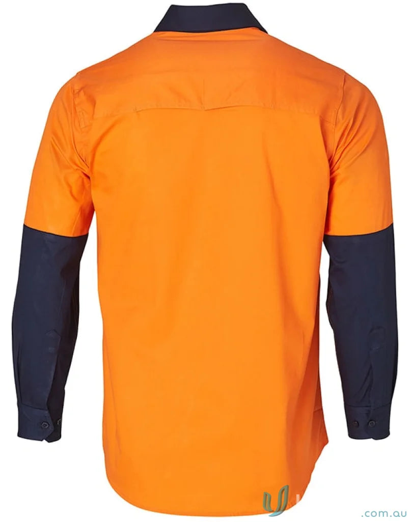 Orange and navy AIW HiVis Cool-Breeze Long Sleeve Cotton Twill Safety Shirt