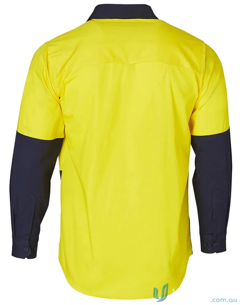 Yellow and navy AIW HiVis Cool-Breeze long-sleeved cotton twill safety shirt