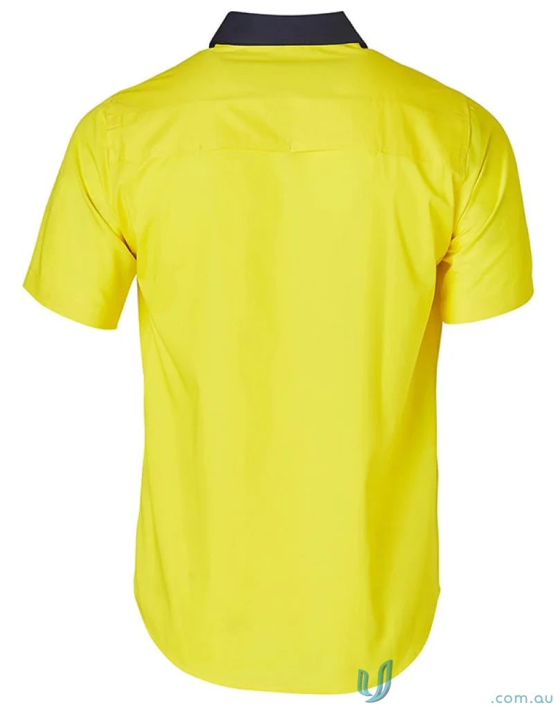 Yellow short-sleeved cotton work shirt from AIW HiVis Cool-Breeze for stay cool and safety
