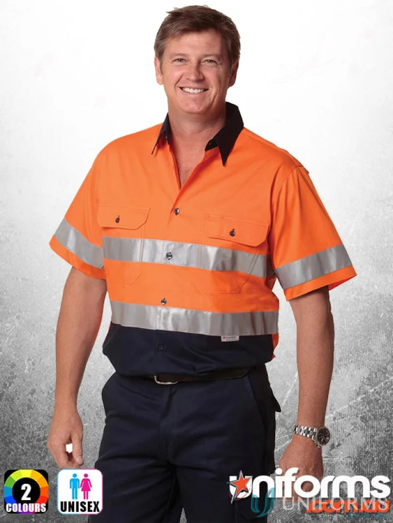 Orange and navy HiVis CoolBreeze safety shirt with 3M tape for a winning spirit AIW vibe