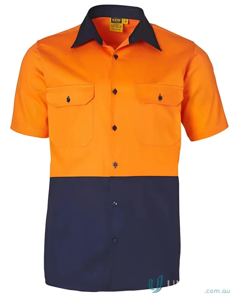 AIW HiVis Cotton Work Shirt - Fluoro Orange/Navy / A(S) - Workwear