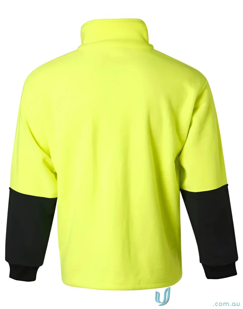 High-vis yellow and black polar fleece half zip pullover for added safety