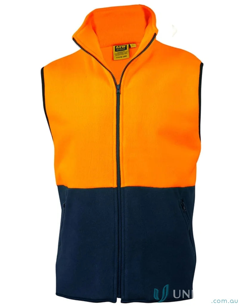 Orange and navy blue work vest AIW HiVis Polar Fleece with winning spirit sw08 boost