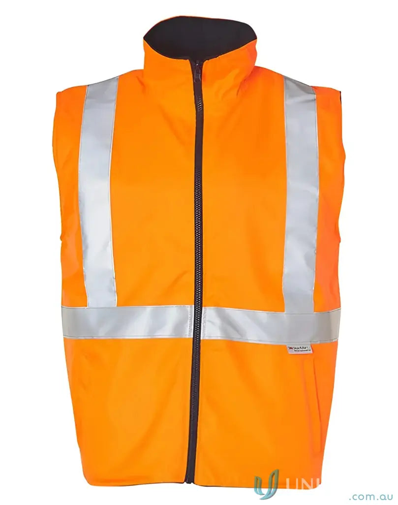 Orange AIW HiVis Reversible Safety Vest with silver stripes and black zipper