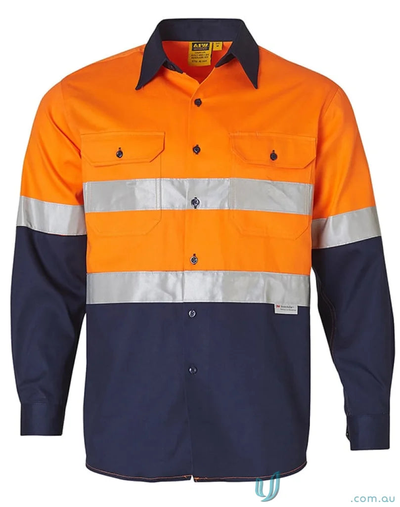 Orange and navy blue spirit aiw reflective safety shirt with stripes for SW68 long sleeve workwear