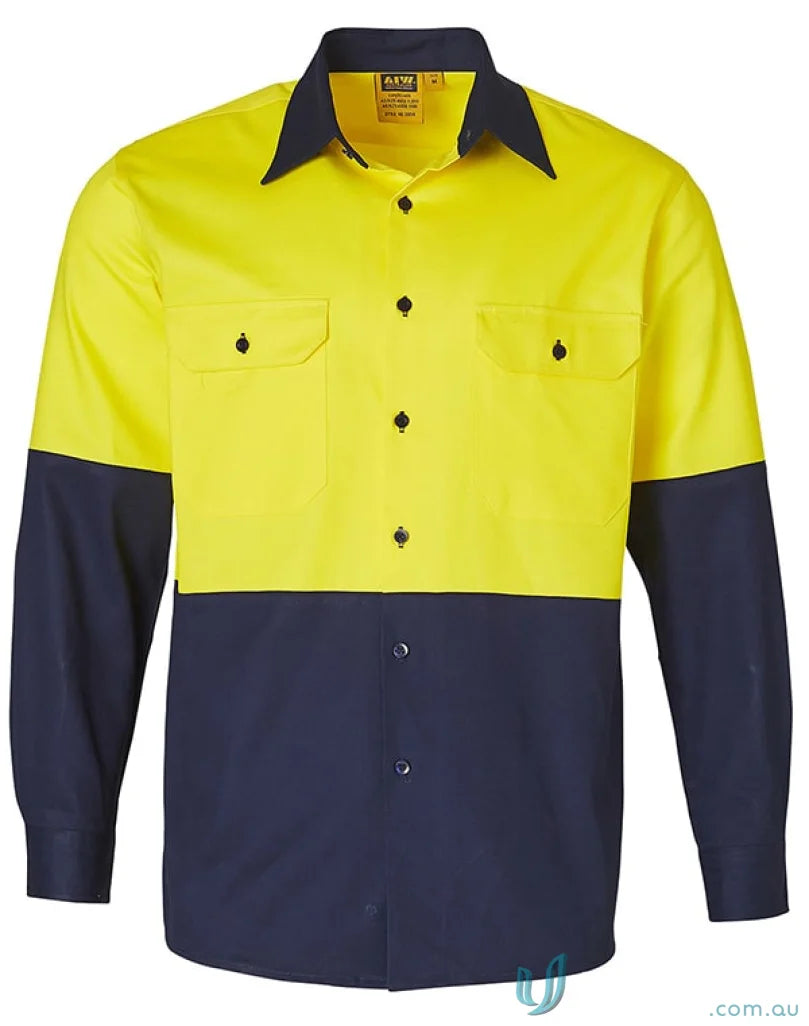 AIW Safety Cotton Drill Safety Shirt with two-tone design and two-button-down chest