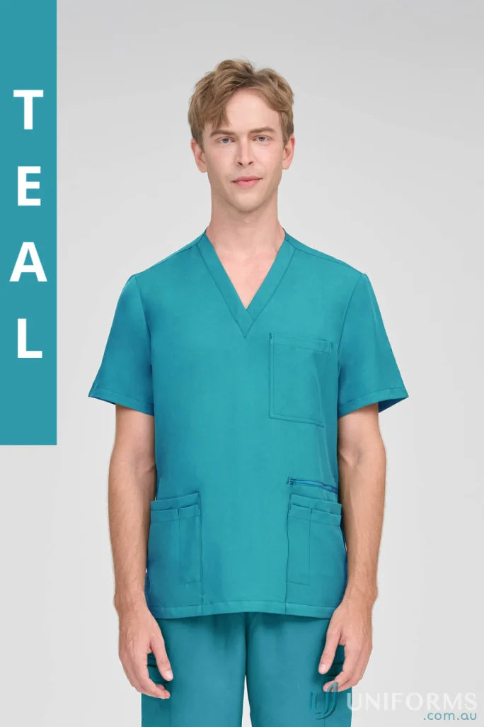Teal scrub suit from Alex Scrub Top collection with secure zip pocket for allied health workers