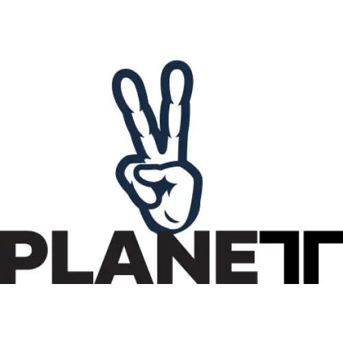Blue peace sign hand logo on Alien Track Pant white background