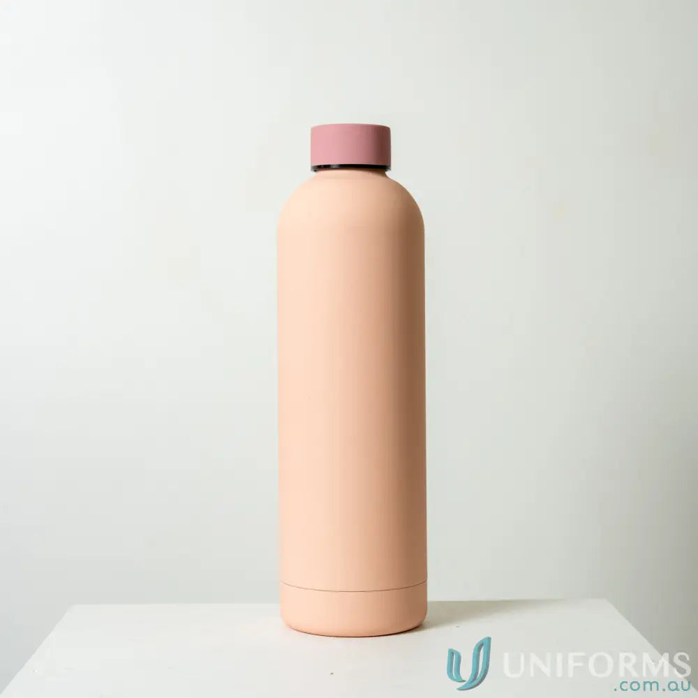 Peach-colored stainless steel Allegra 750ml double-wall vacuum insulated drink bottle with pink lid