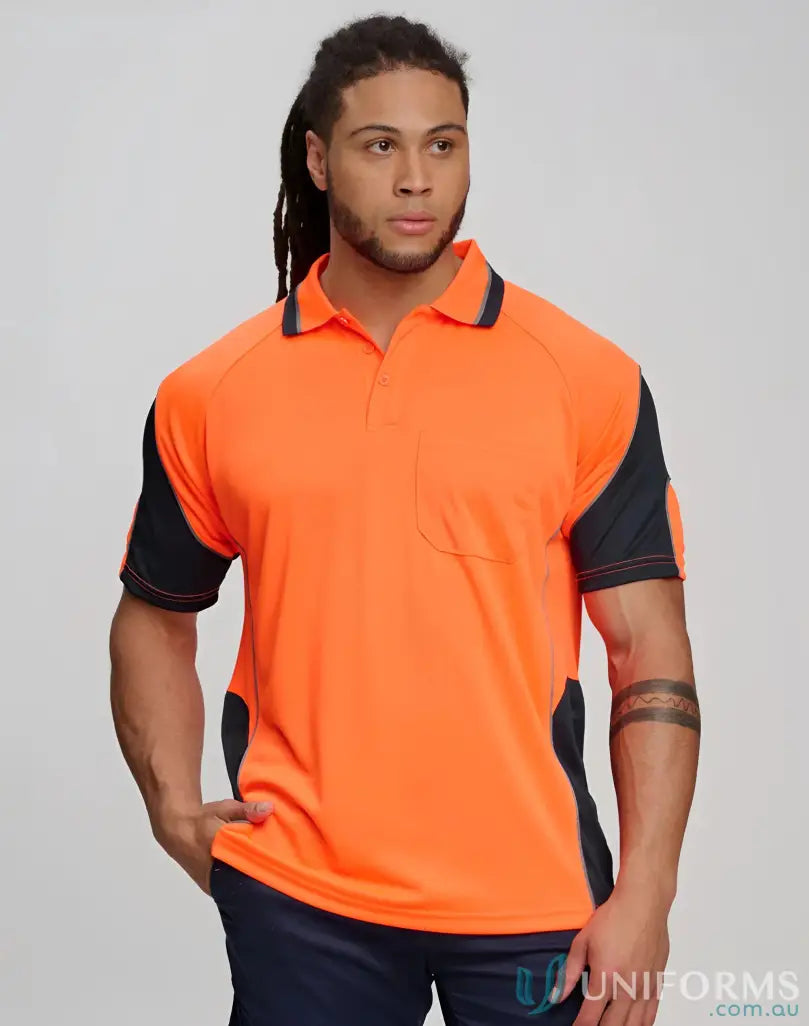 Orange and black Alliance SS Safety Polo shirt with mini waffle fabric for winning spirit alliance