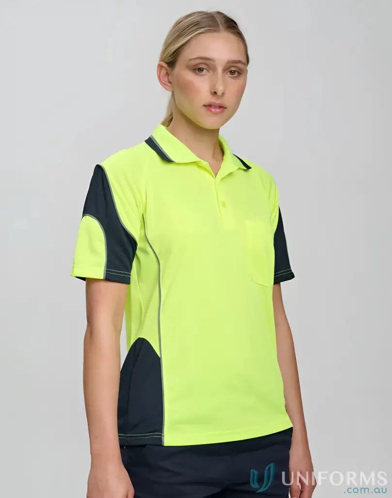 High-visibility polo shirt from Alliance SS Safety with mini waffle fabric for safety