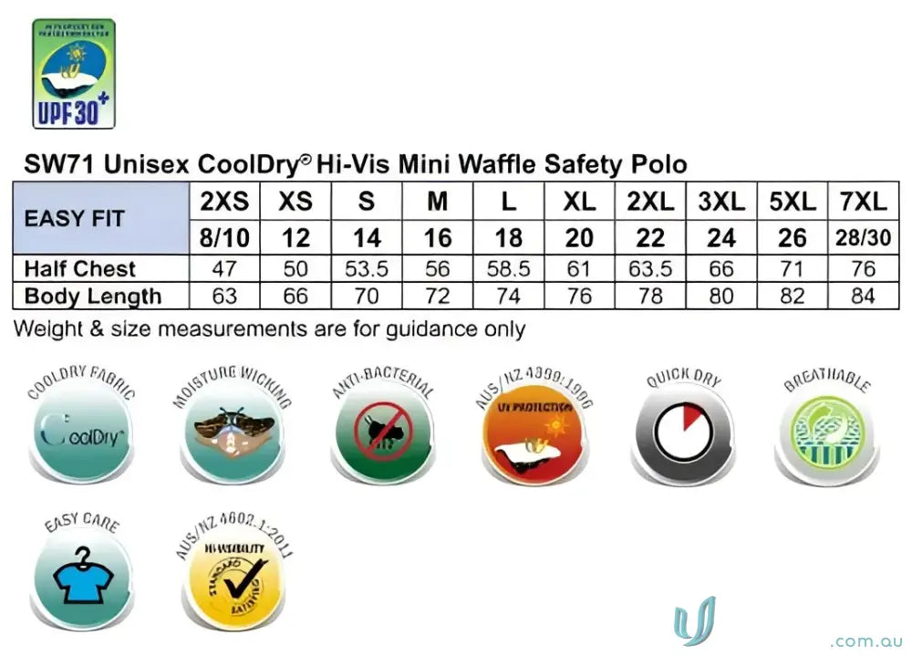 Unisex safety polo size chart features for winning spirit alliance SW71 Alliance Safety mini waffle fabric