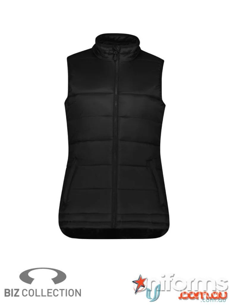 Black quilted women’s alpine vest from Biz Collection Women’s with recycled PET polyester fabric