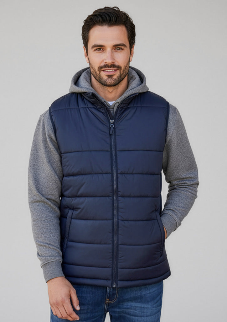 Navy blue Alpine Puffer Vest j211m Biz Collection Mens hooded back