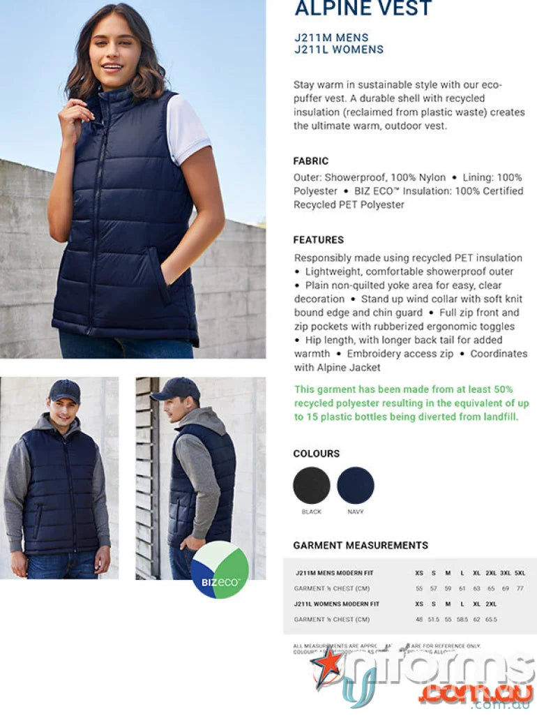 Alpine Puffer Vest from Biz Collection Men’s J211M, perfect for outdoor style