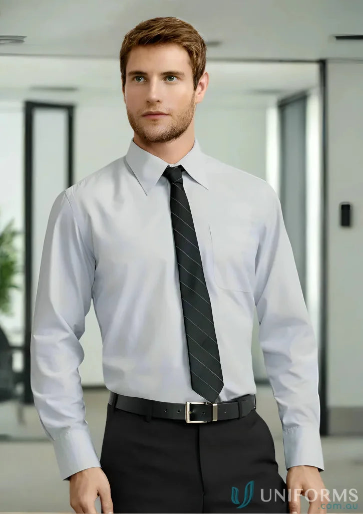 Men’s ambassador long sleeve cotton blend dress shirt with black tie and pants