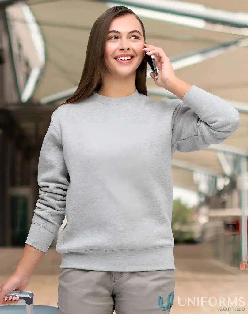 Gray crew neck fleece sweatshirt perfect for casual uniforms at American Style Fleece Sweatshirt