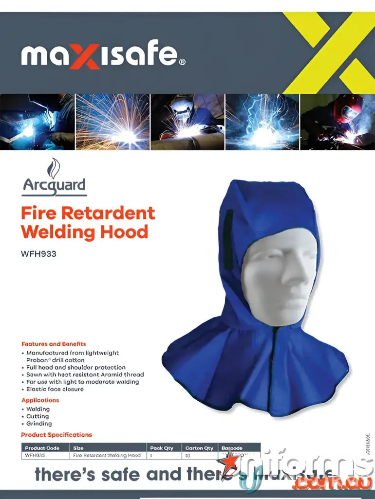 Blue fire retardant welding hood from Arcguard perfect for welding workwear and uniforms