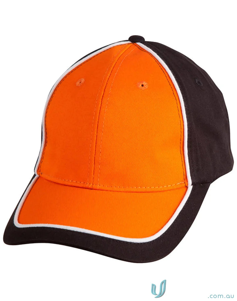 Orange and black Arena Cap, perfect for uniforms and workwear styles
