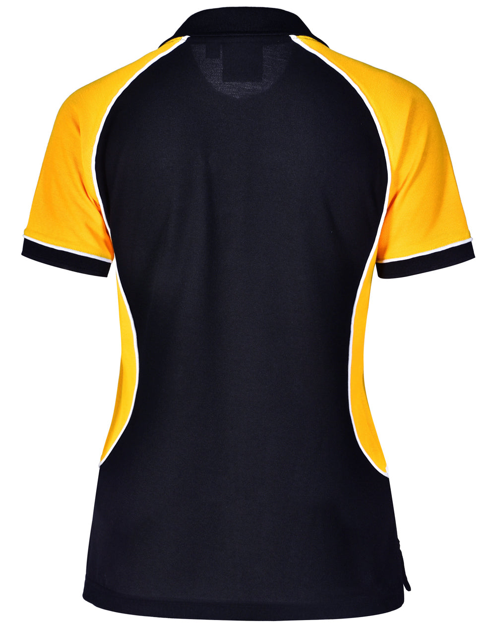 Black and yellow tri-colour short sleeve Arena Polo with white accents and sporty style