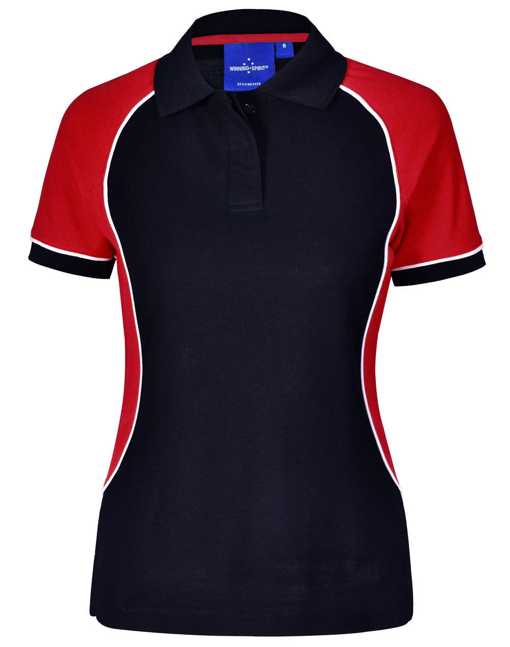 Navy blue and red tri-colour short sleeve Arena Polo made of truedry® polo fabric