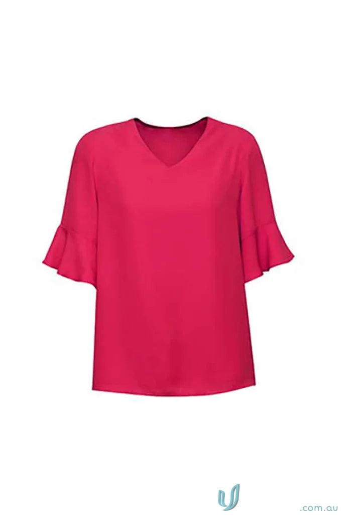 Magenta Aria Fluted Blouse with ruffled sleeves, perfect fluted sleeve blouse for work