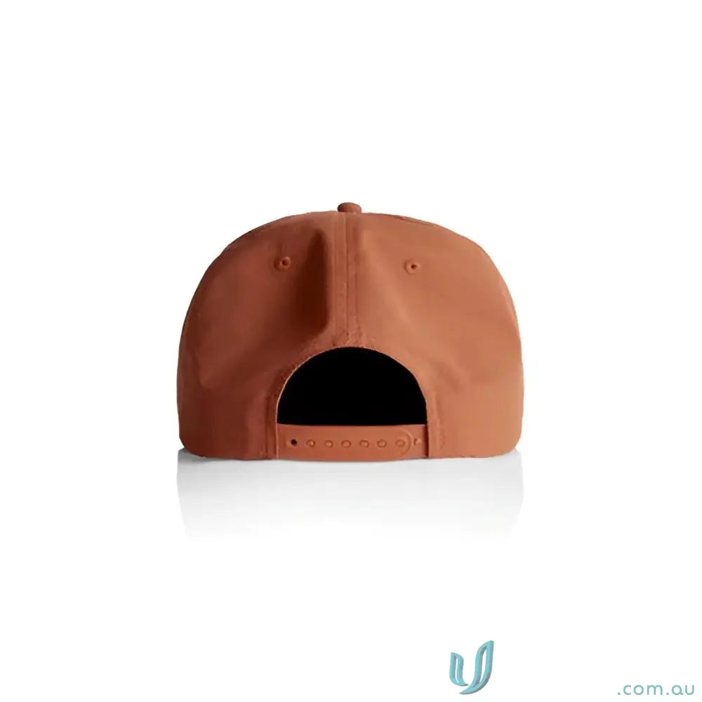 Rust-colored recycled nylon surf cap with plastic snapback and adjustable fit
