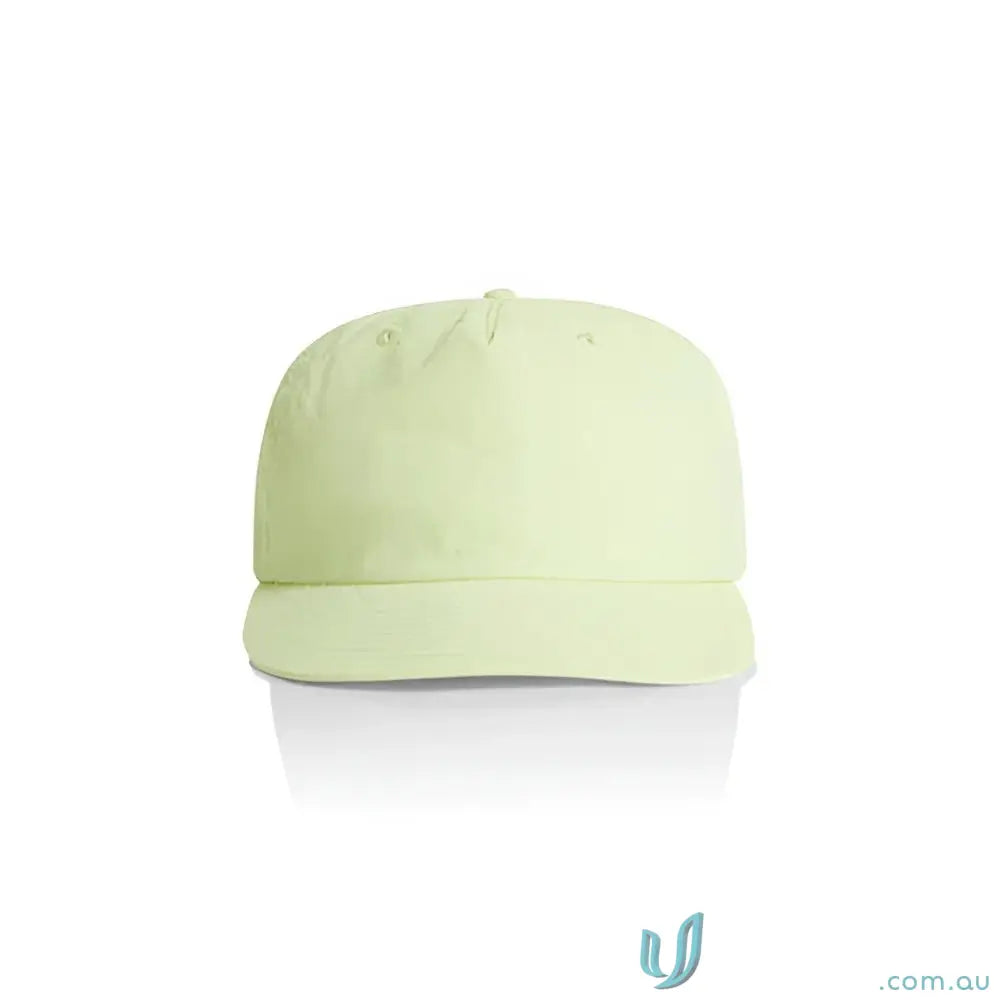 Light green recycled nylon surf cap with plastic snapback for versatile casual style
