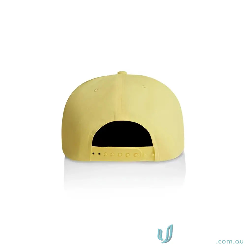 Back of a light yellow AS Colour 1114 Surf Cap with plastic snapback and recycled nylon