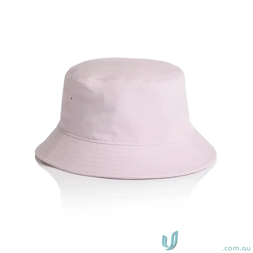Light pink cotton bucket hat with reinforced brim and ventilation eyelet, lightweight feel