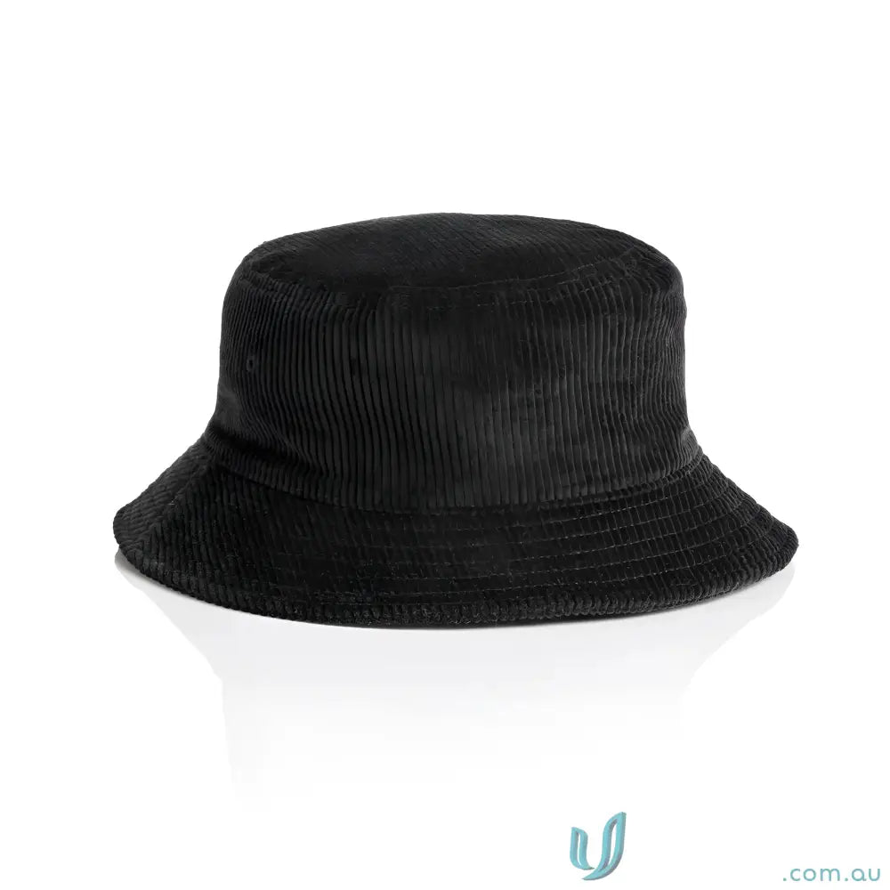 Black cord bucket hat with stitched brim made from 8-wale partridge cord fabric