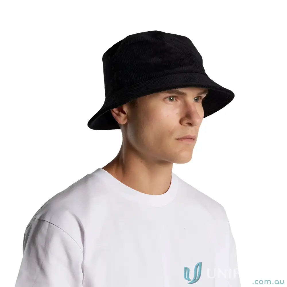Black cord bucket hat made of 8-wale partridge cord for a stylish look