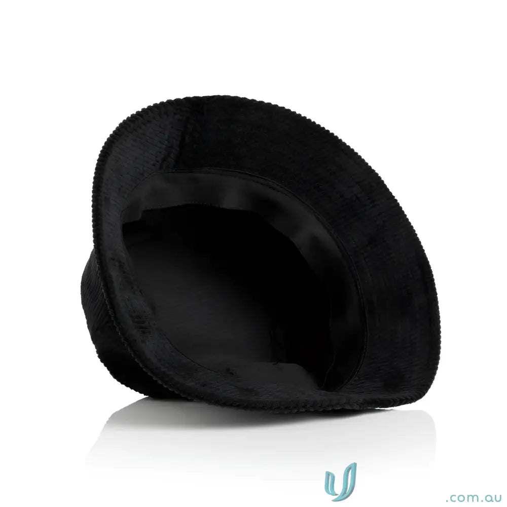 Black corduroy bucket hat with smooth lining, perfect for the cord bucket look