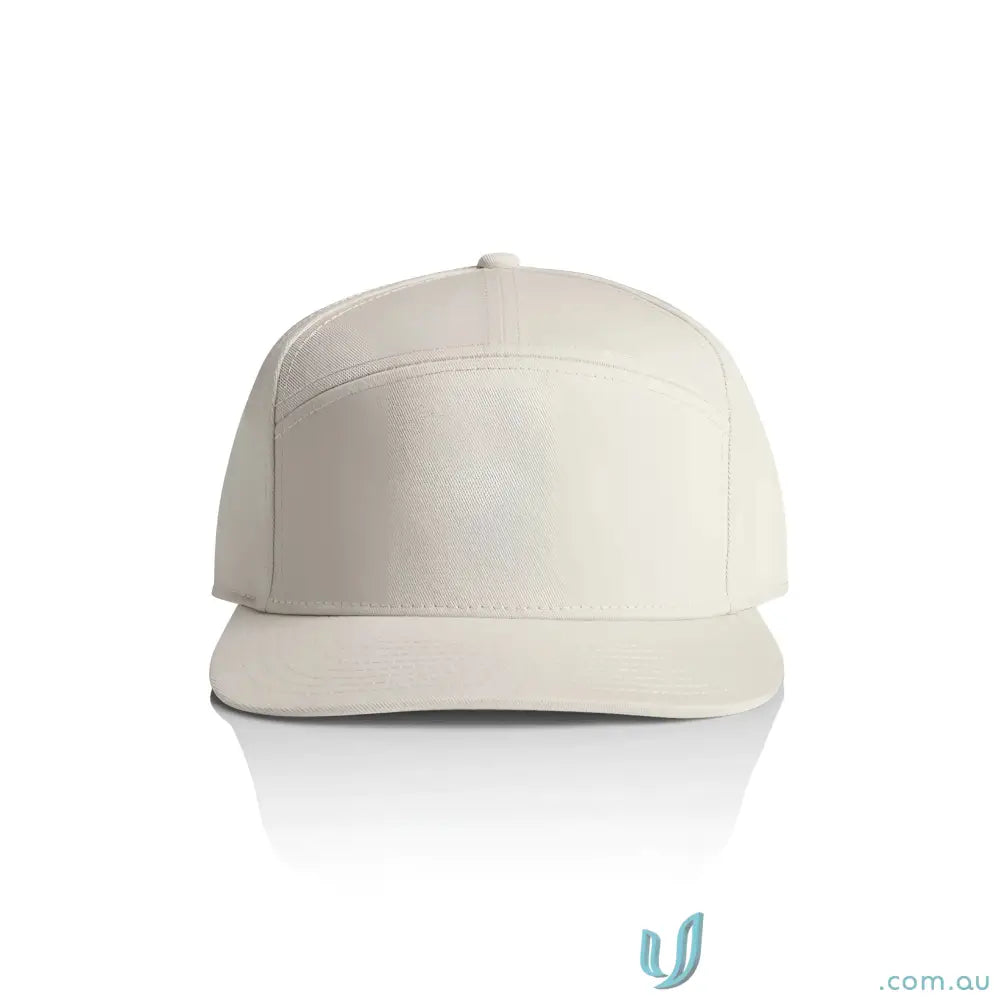 Off-white AS Colour 1184 stock 7-panel cap with flat peak and plastic snapback