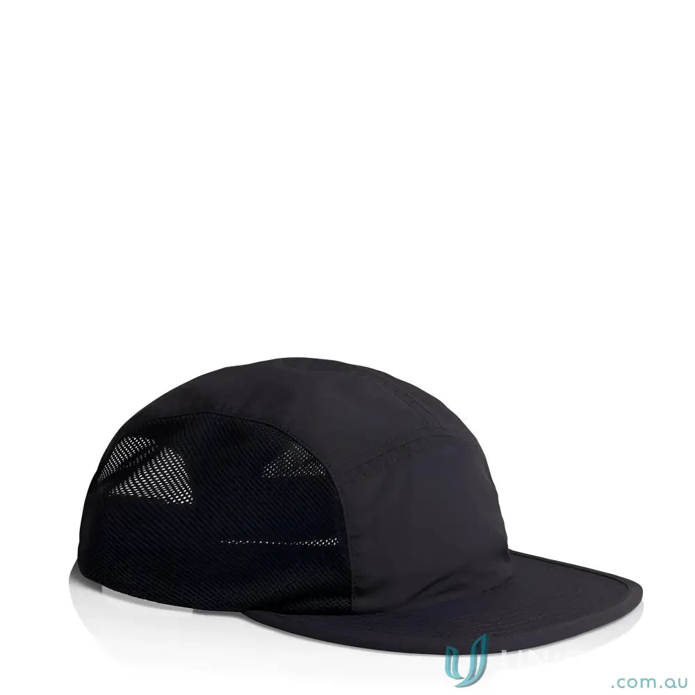 Black Active Finn Cap with mesh panels made from recycled nylon for sporty style