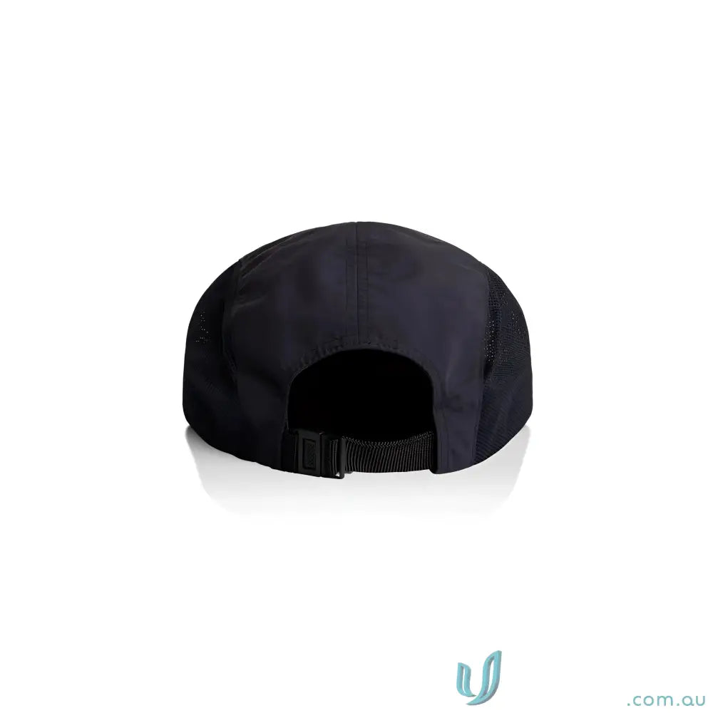 Black recycled nylon Active Finn Cap with mesh back and adjustable strap for sporty style