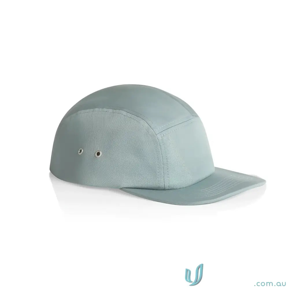 Light blue Finn Five Panel Cap with flat brim, eyelets, and breathable 100% cotton