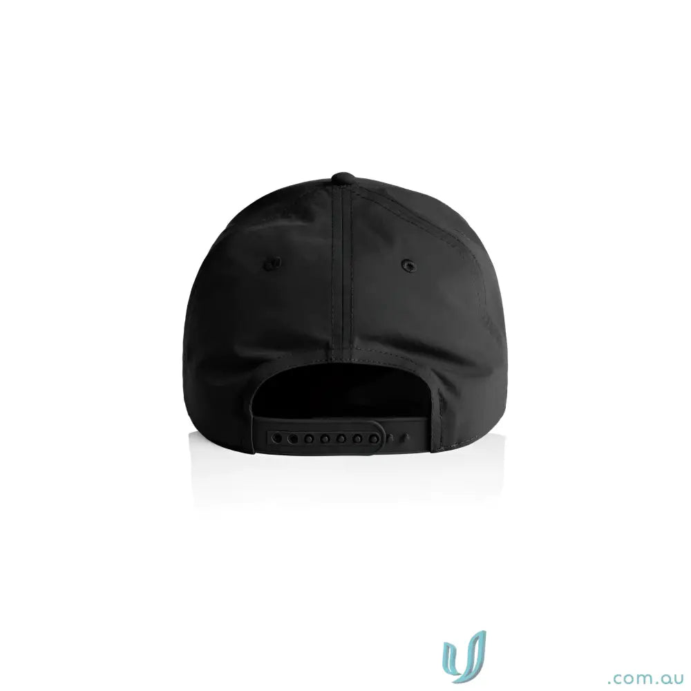 Black Frame Nylon Cap with curved peak and adjustable snapback closure