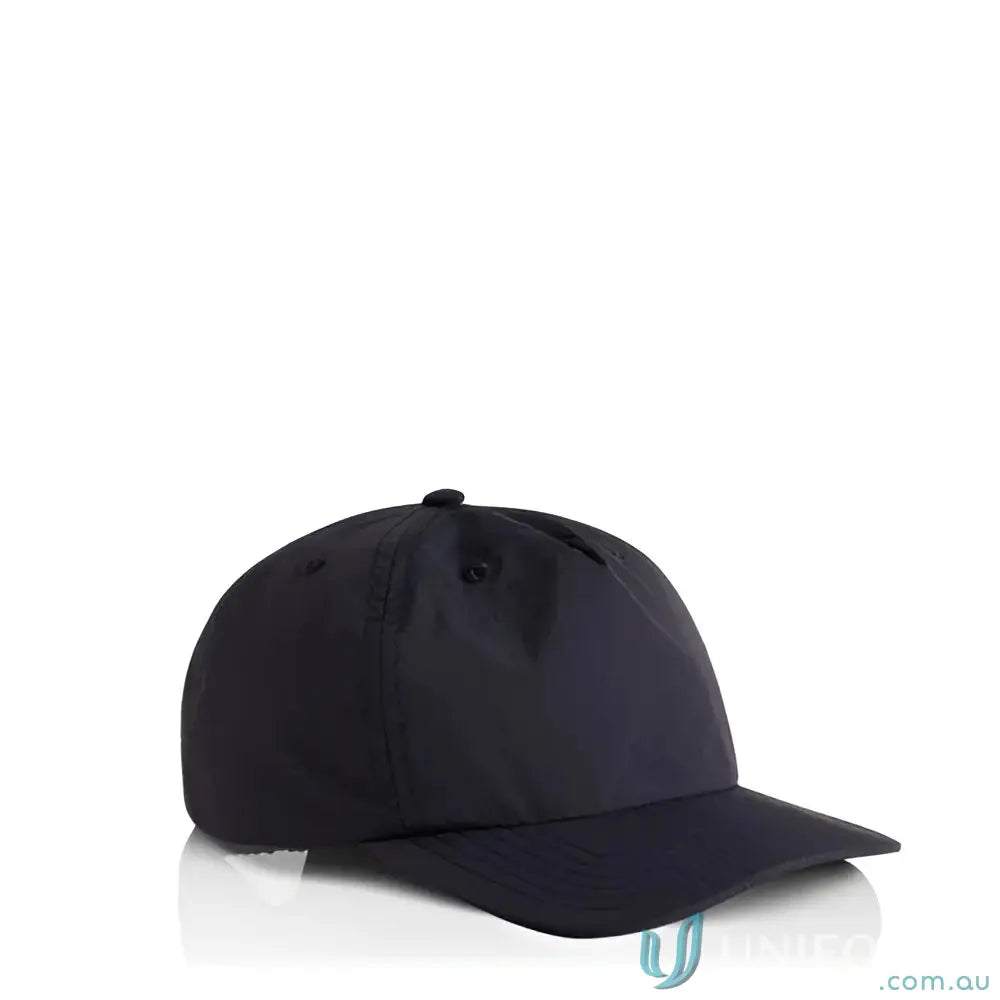 Plain black kids baseball cap with lightweight recycled nylon and soft foam peak
