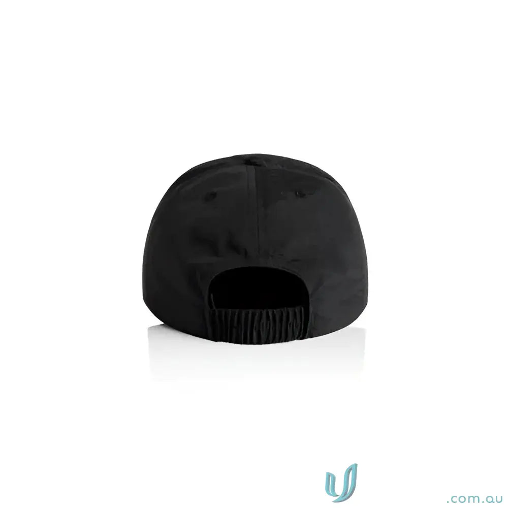 Black kids surf cap with elastic back and soft foam peak made from recycled nylon