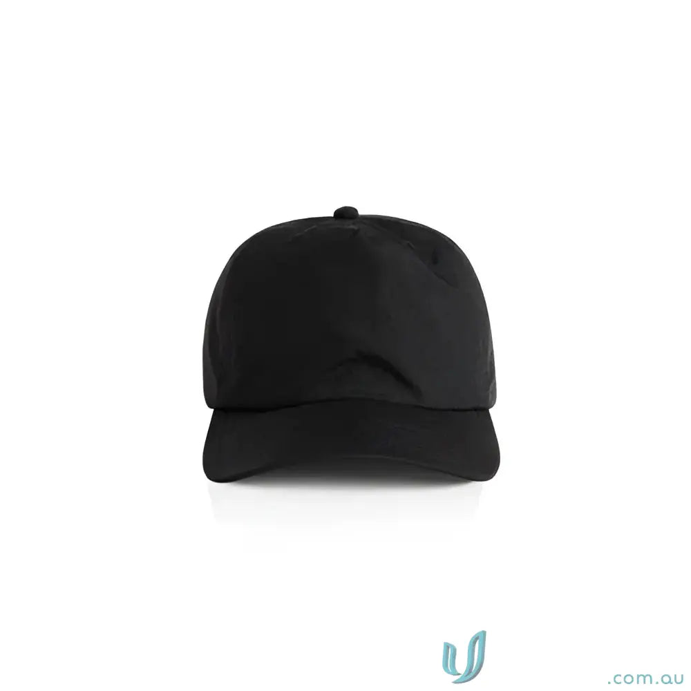 Black baseball cap made of recycled nylon with a soft foam peak for kids