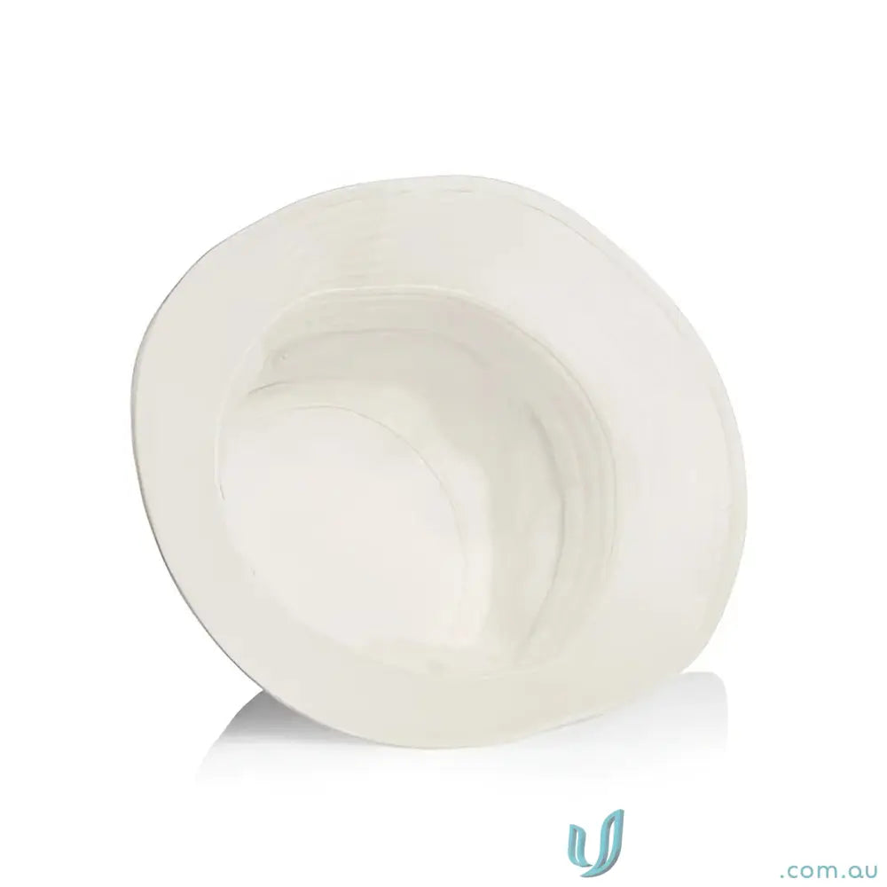 Off-white bucket hat with reinforced brim and colour label detail