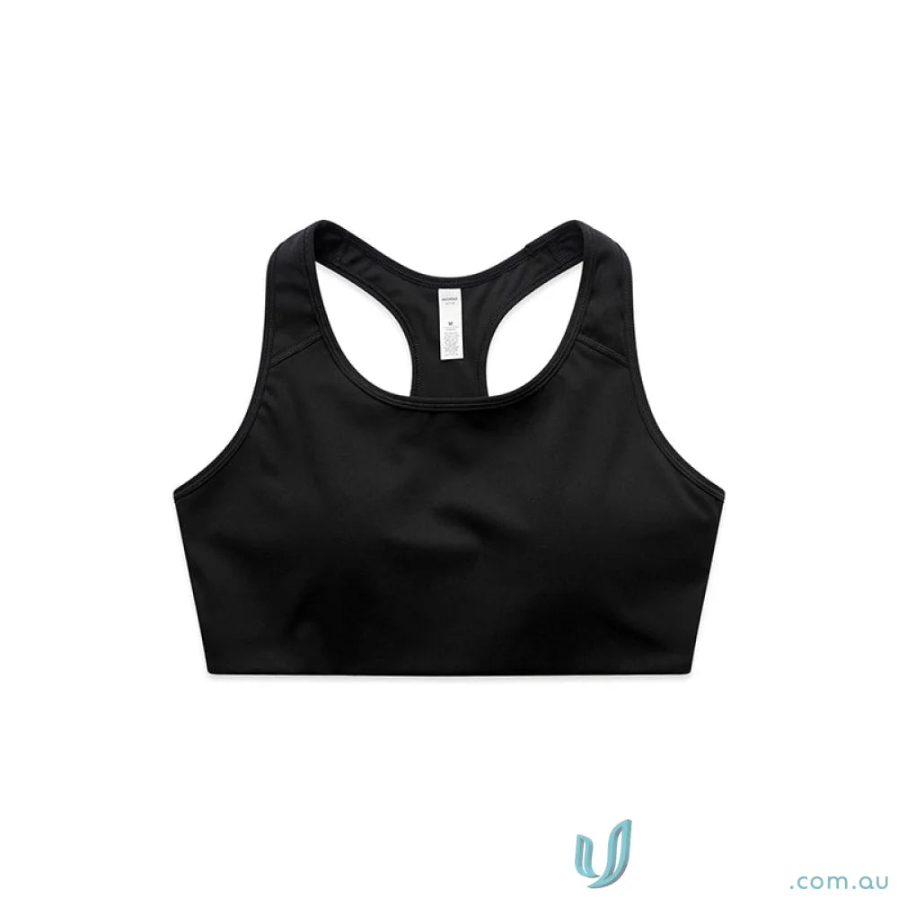 Black racerback sports bra from AS Ladies Active Sportswear, perfect for workout uniforms