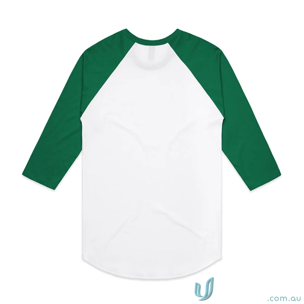 White and green raglan shirt from AS Raglan Tee, perfect for work uniforms or casual wear