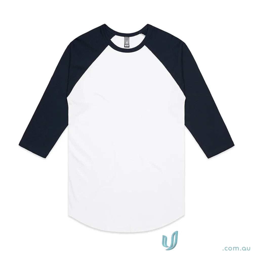 White and navy blue baseball tee.
