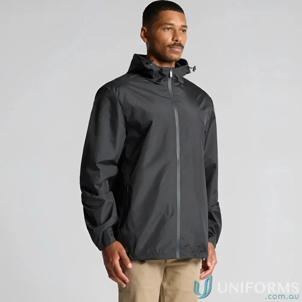 Men’s black section zip jacket with hood and full zipper for a casual look