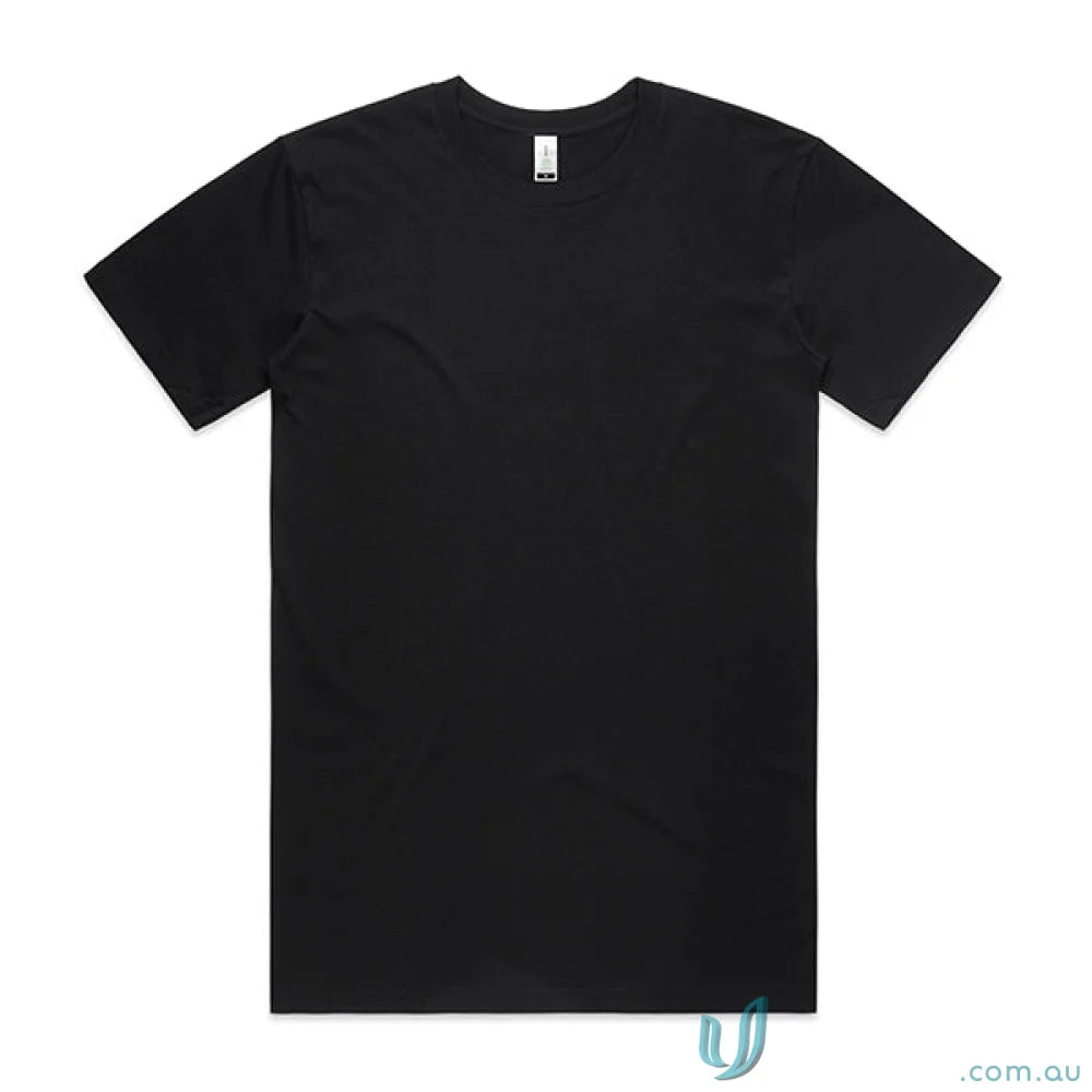 Black short-sleeved crew neck staple organic tee for casual style and eco-friendly wear