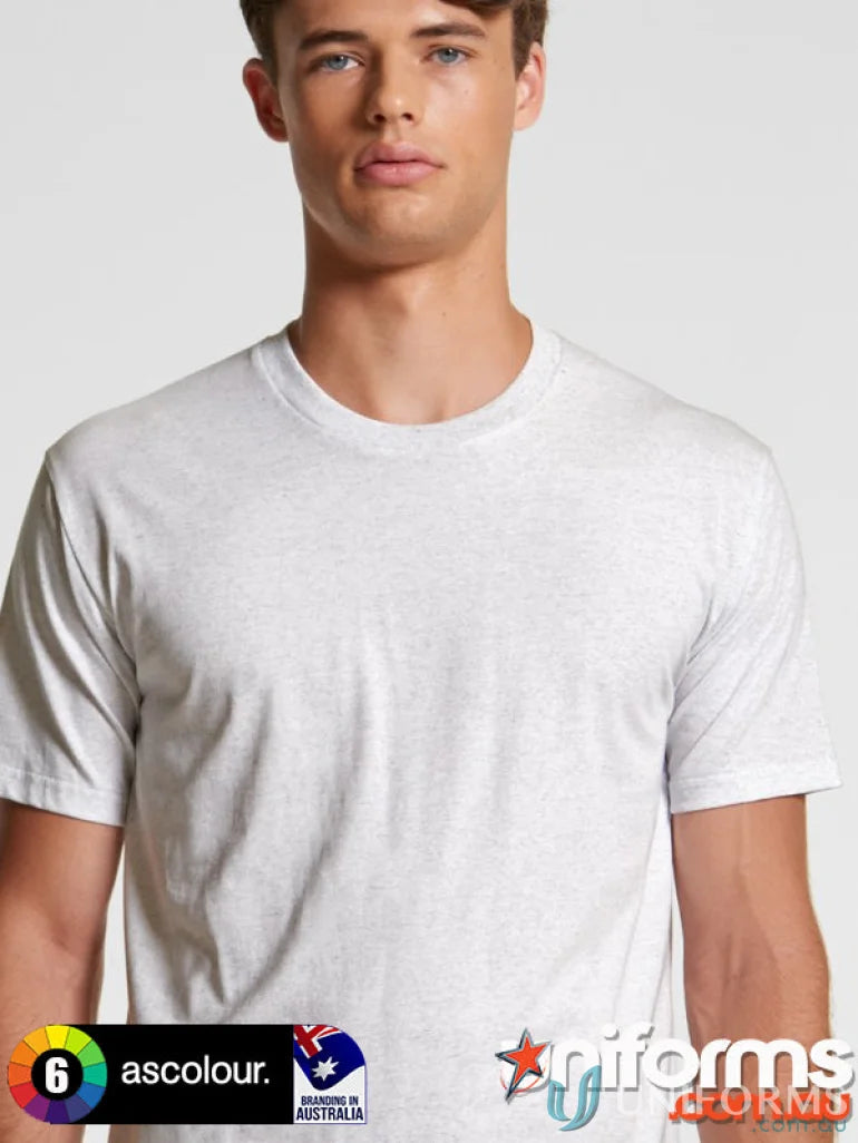 Light grey marl staple organic tee on male model, comfy organic tee look