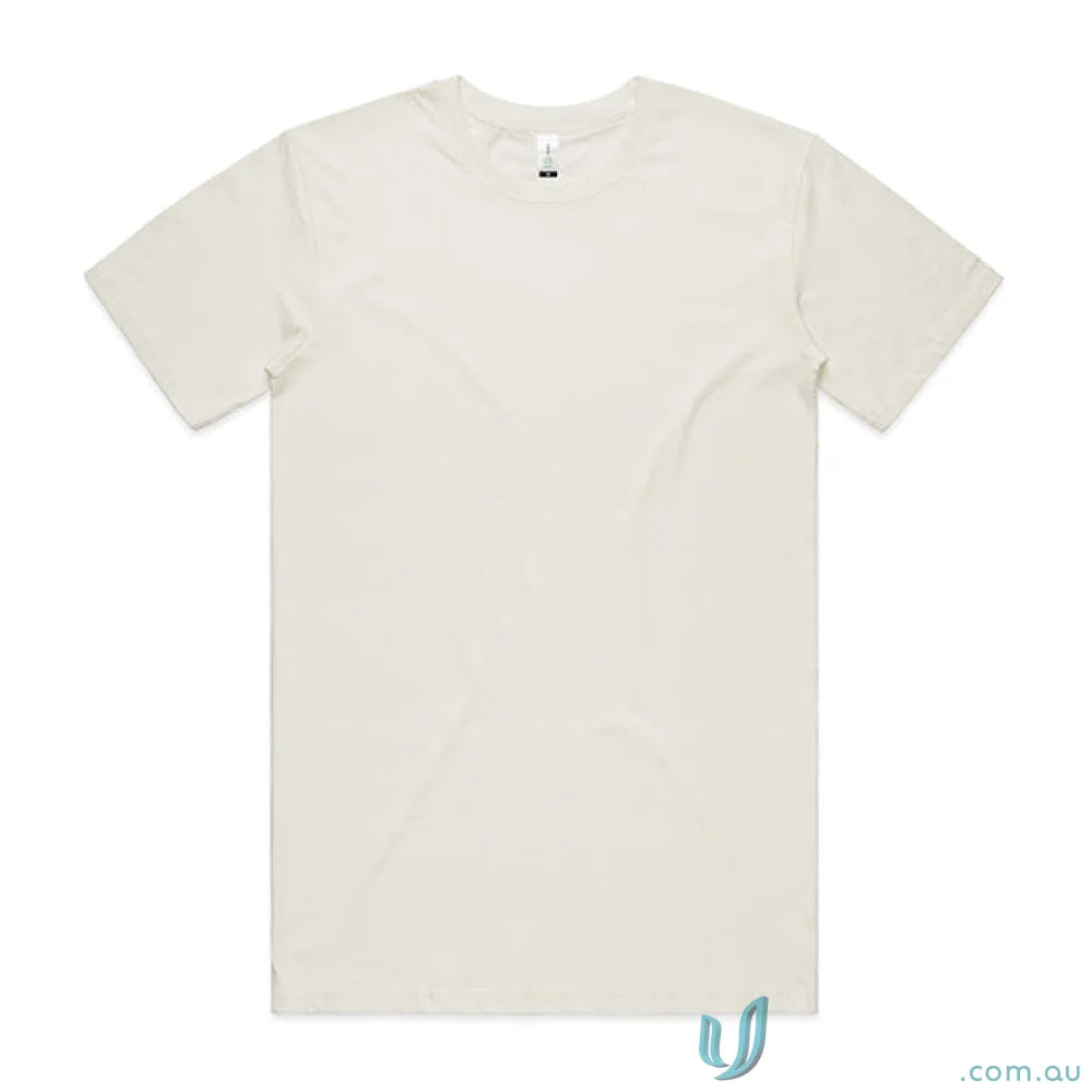 Plain light-colored short-sleeve staple organic tee with ribbed crew neck