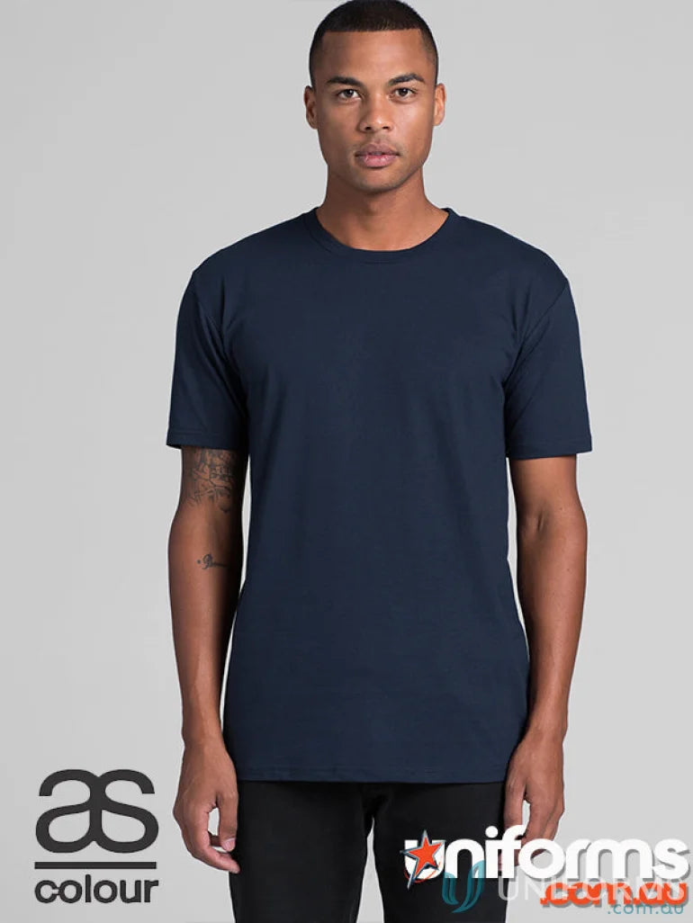 Navy blue crew neck T-shirt from AS Staple Tee, perfect for uniforms or workwear, minimum order